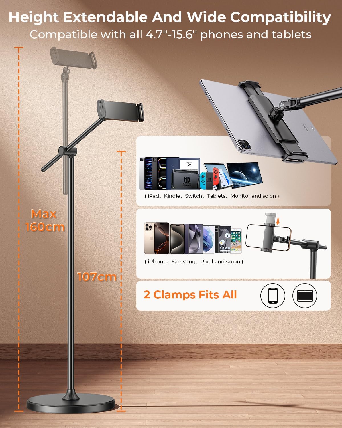 Height-Adjustable Tablet Floor Stand